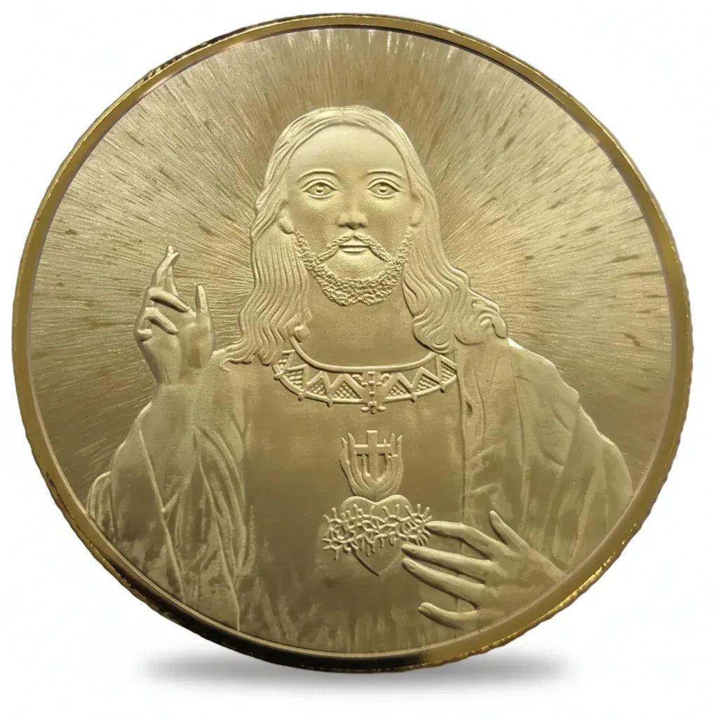 Jesus Sacred Heart Nativity coin commemorative collectible religious Christian faith sunburst rays manger scene collectible token available at One More Coin store
