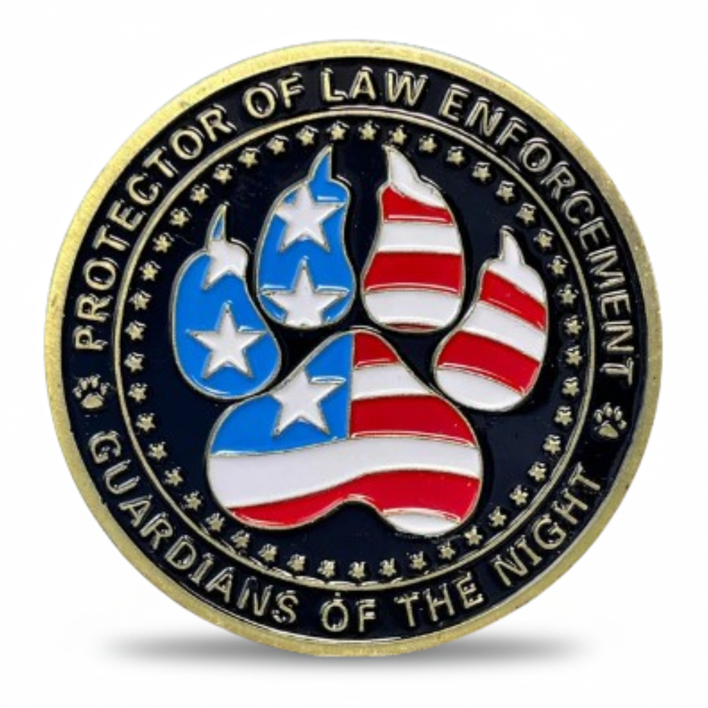 K9 canine coin reverse American flag paw print protector of law enforcement guardians of the night collectible token
