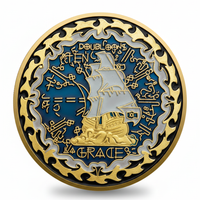 La Grace pirate coin reverse featuring white sailing ship with 10 Doubloons text on blue enamel background