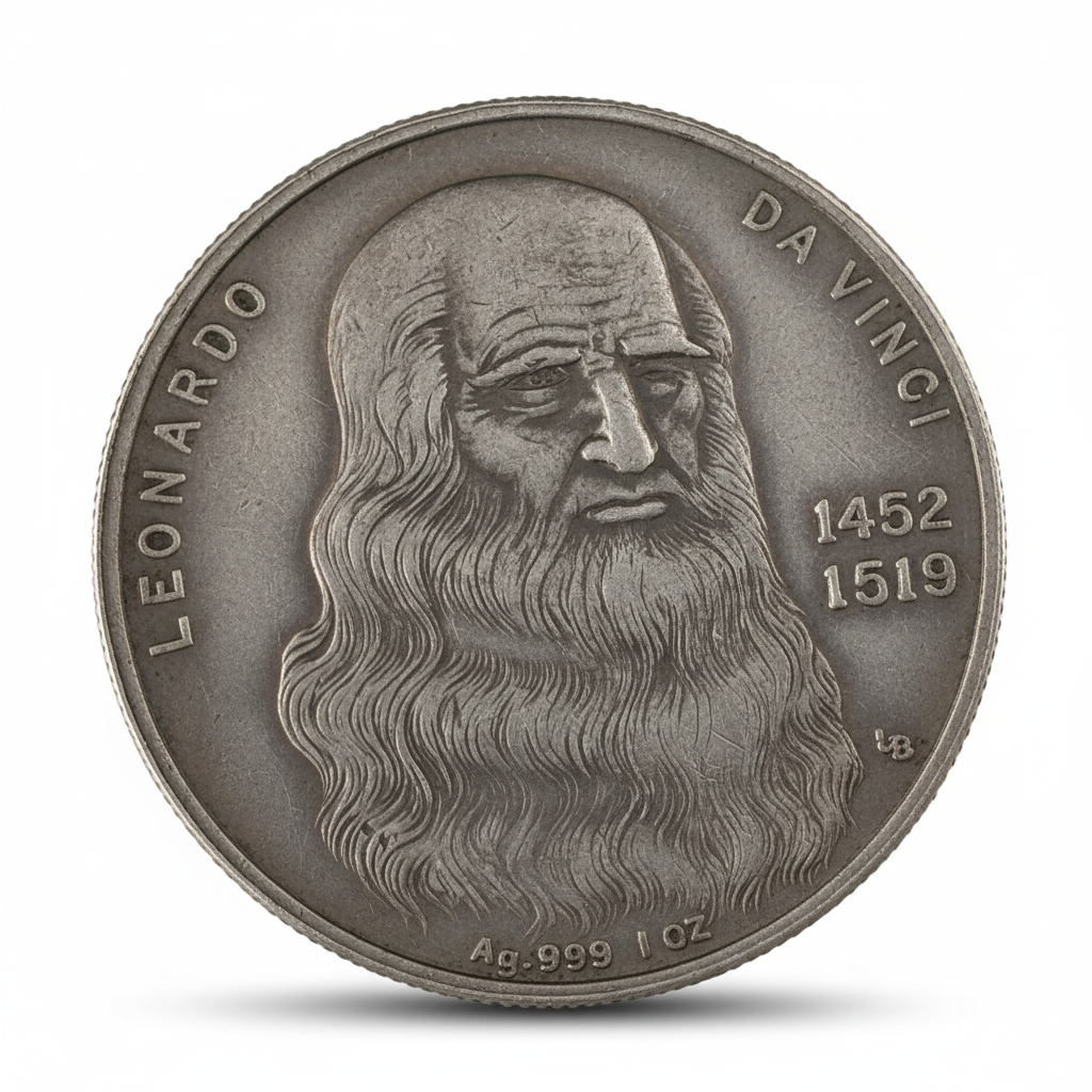 Leonardo da Vinci commemorative coin Mona Lisa Renaissance artist historic collectible gift for art lovers available at One More Coin store
