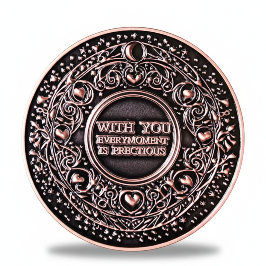 Love Forever rose coin reverse heart rose flowers romantic anniversary Valentine's Day romance collectible token
