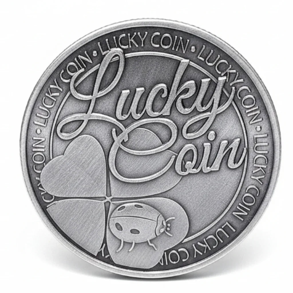Lucky coin commemorative collectible four-leaf clover ladybug horseshoe inspirational message happiness novelty collectible token available at One More Coin store
