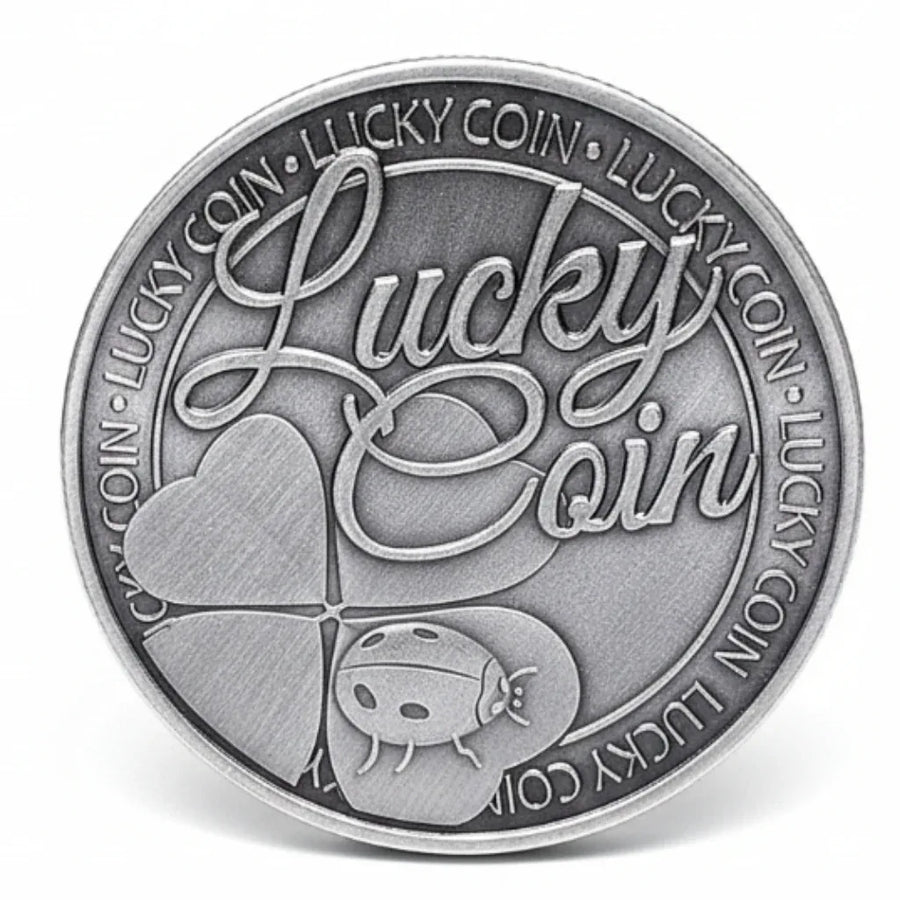 Lucky coin commemorative collectible four-leaf clover ladybug horseshoe inspirational message happiness novelty collectible token available at One More Coin store
