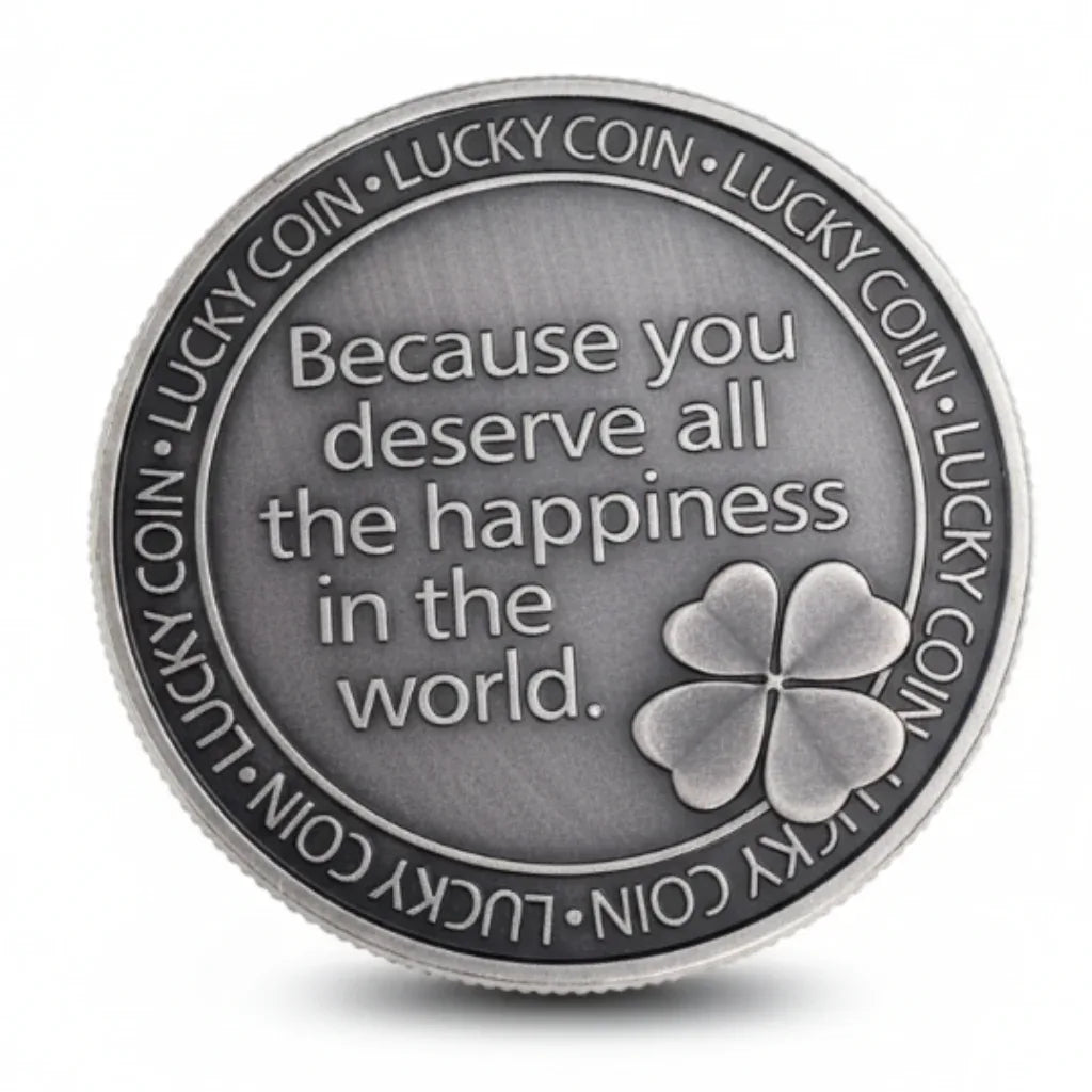 Lucky coin reverse inspirational message happiness four-leaf clover good fortune novelty collectible token
