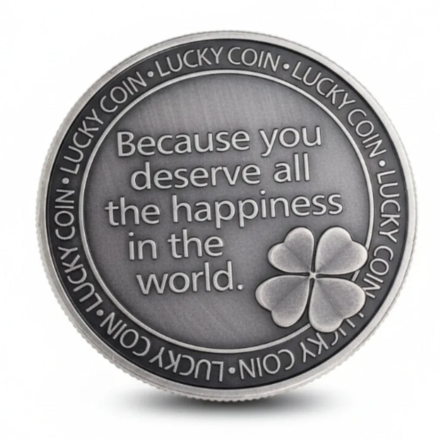 Lucky coin reverse inspirational message happiness four-leaf clover good fortune novelty collectible token
