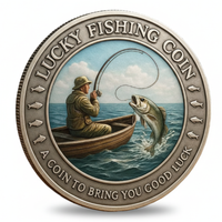 Lucky fishing coin commemorative collectible fisherman boat jumping fish angling outdoor novelty collectible token available at One More Coin store
