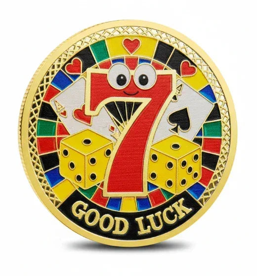 Lucky seven clover coin reverse lucky number 7 dice horseshoe charms good luck novelty collectible token
