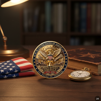 Main Street America 250th anniversary commemorative collectible coin desk display with American flag pocket watch leather journal patriotic Americana collectible token
