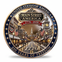 Main Street America 250th anniversary commemorative collectible coin cobblestone street Independence Hall American flags 1776 2026 available at One More Coin store
