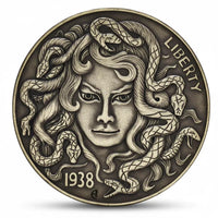 Medusa hobo nickel coin collectible Greek mythology Gorgon serpent hair brass antique gift for collectors available at One More Coin store
