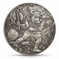Minotaur gladiator coin collectible Greek mythology bull trident shield arena combat silver-plated gift for collectors available at One More Coin store
