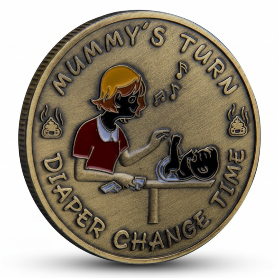 Mummy Daddy diaper change coin commemorative collectible new parents baby shower funny parenting novelty collectible token available at One More Coin store
