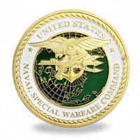 Naval Special Warfare Command challenge coin commemorative collectible Navy SEALs trident eagle special operations US Navy military collectible token available at One More Coin store
