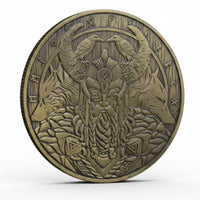 Odin Valknut rune coin commemorative collectible Norse mythology ravens Huginn Muninn wolves Geri Freki Viking bronze collectible token available at One More Coin store
