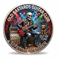Old Bastards Guitar Club skeleton guitarist collectible coin lifetime member novelty music gift available at One More Coin store
