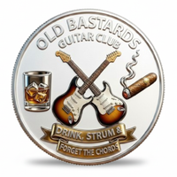 Old Bastards Guitar Club crossed guitars whisky and cigar crest novelty collectible coin drink strum forget the chords
