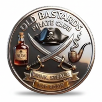 Old Bastards Pirate Club crossed cutlasses rum and pipe crest novelty collectible coin drink steal and nap again
