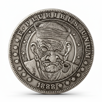 Old sailor hobo coin with weathered face and pipe 1888 carved nautical art available at One More Coin store
