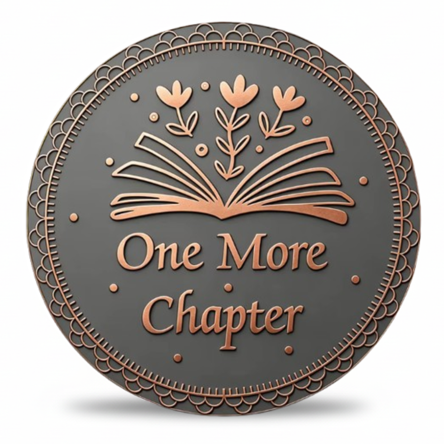 One More Chapter antique copper collectible coin front open book wildflowers script inscription book lover reading collectible token available at One More Coin store
