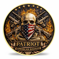 American Badass skull American flag bandana crossed AR-15 rifles flames rattlesnake Patriot commemorative collectible coin military veteran collectible token
