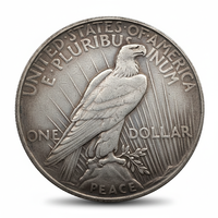 Antique silver coin reverse featuring American eagle perched on olive branch with rays, United States of America One Dollar Peace text, 33mm collectible
