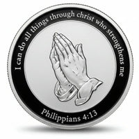 Philippians 4:13 prayer coin commemorative collectible praying hands three crosses Christian faith scripture verse collectible token available at One More Coin store
