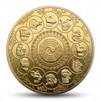 Phoenix Chinese zodiac coin gold reverse 12 animals yin yang bagua feng shui mythology collectible token
