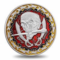 Pirate skull sailing ship coin with crossed cutlass swords red enamel nautical collectible available at One More Coin store
