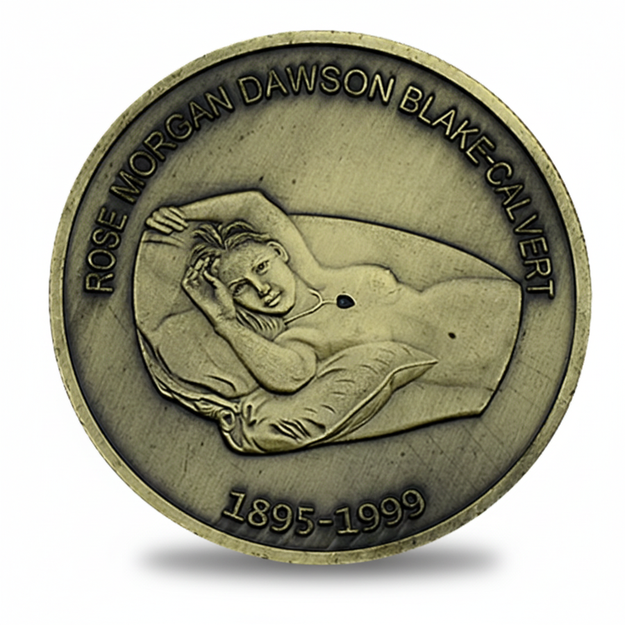 RMS Titanic coin reverse featuring Rose Morgan Dawson Blake-Calvert reclining portrait with Heart of the Ocean necklace and dates 1895-1999
