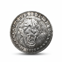 1895 Roaring Lion hobo nickel coin with fierce open mouth, flowing mane and antique silver finish
