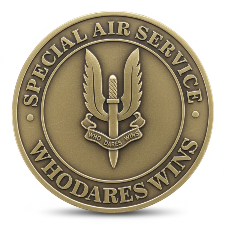 SAS Special Air Service challenge coin commemorative collectible winged dagger Who Dares Wins British special forces military collectible token available at One More Coin store
