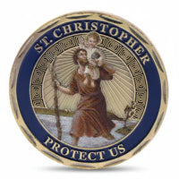 Saint Christopher travelers coin commemorative collectible patron saint Christ child river crossing religious protection collectible token available at One More Coin store
