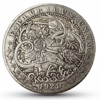 Samurai dragon hobo coin with warrior in armor battling serpentine dragon 1921 carved Japanese art available at One More Coin store
