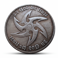 Shuriken coin with throwing star design and In God We Trust inscription gothic collectible available at One More Coin store
