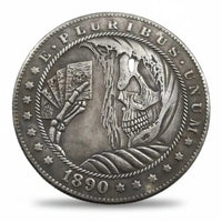 Skeleton playing cards hobo nickel collectible coin 1890 gothic memento mori carved folk art gift for collectors available at One More Coin store
