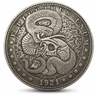 Skeleton snake skull coin with eagle reverse 1921 carved gothic art available at One More Coin store
