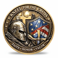Kneel for the Cross Faith Honor Valor crusader helmet golden cross American shield commemorative collectible coin patriotic Christian collectible token
