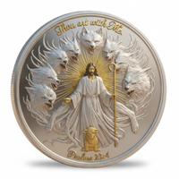 The Good Shepherd Psalm 23 commemorative collectible coin Jesus Christ with wolves and lamb thou art with me Psalms 23:4 available at One More Coin store
