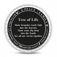 Silver Tree of Life coin reverse with inspirational message and words Peace Family Love Strength
