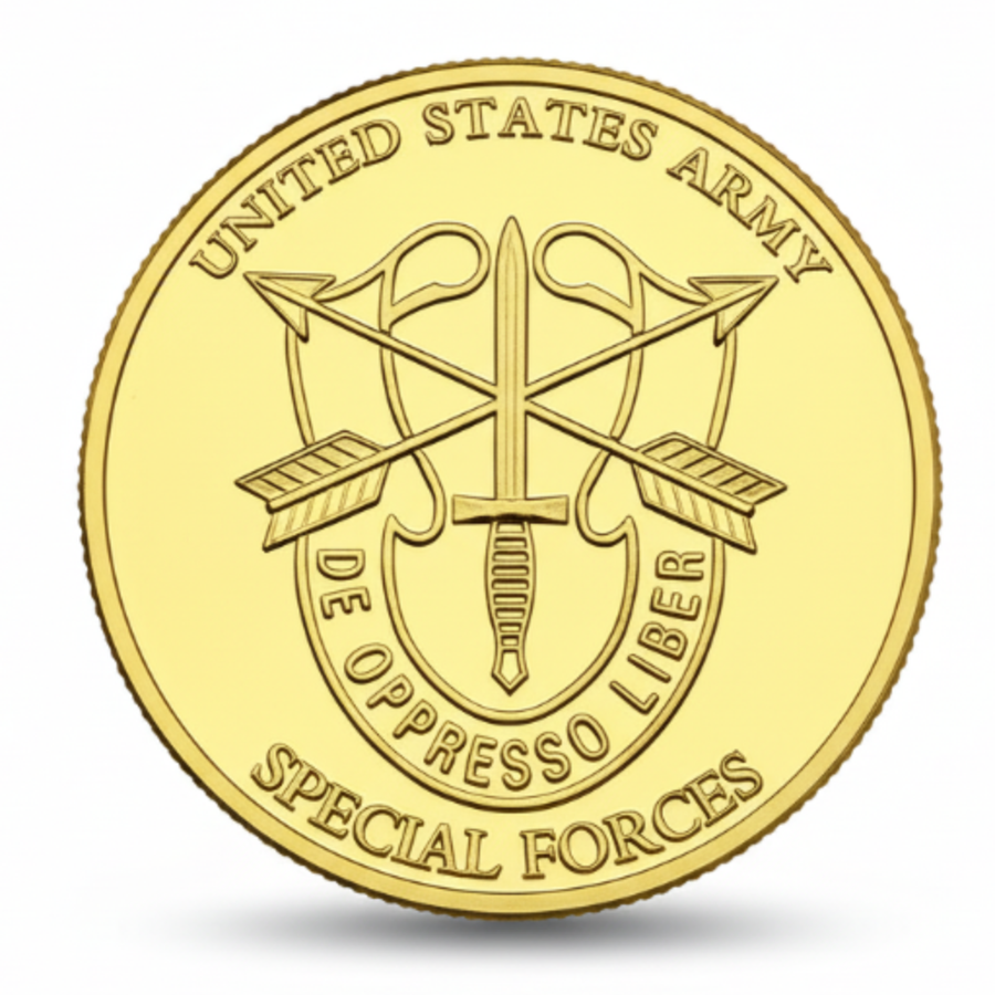 US Special Forces coin reverse De Oppresso Liber crest crossed arrows dagger US Army Green Berets military collectible token
