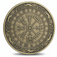 Viking Vegvisir compass coin reverse with runic symbols and Celtic knotwork in antique bronze
