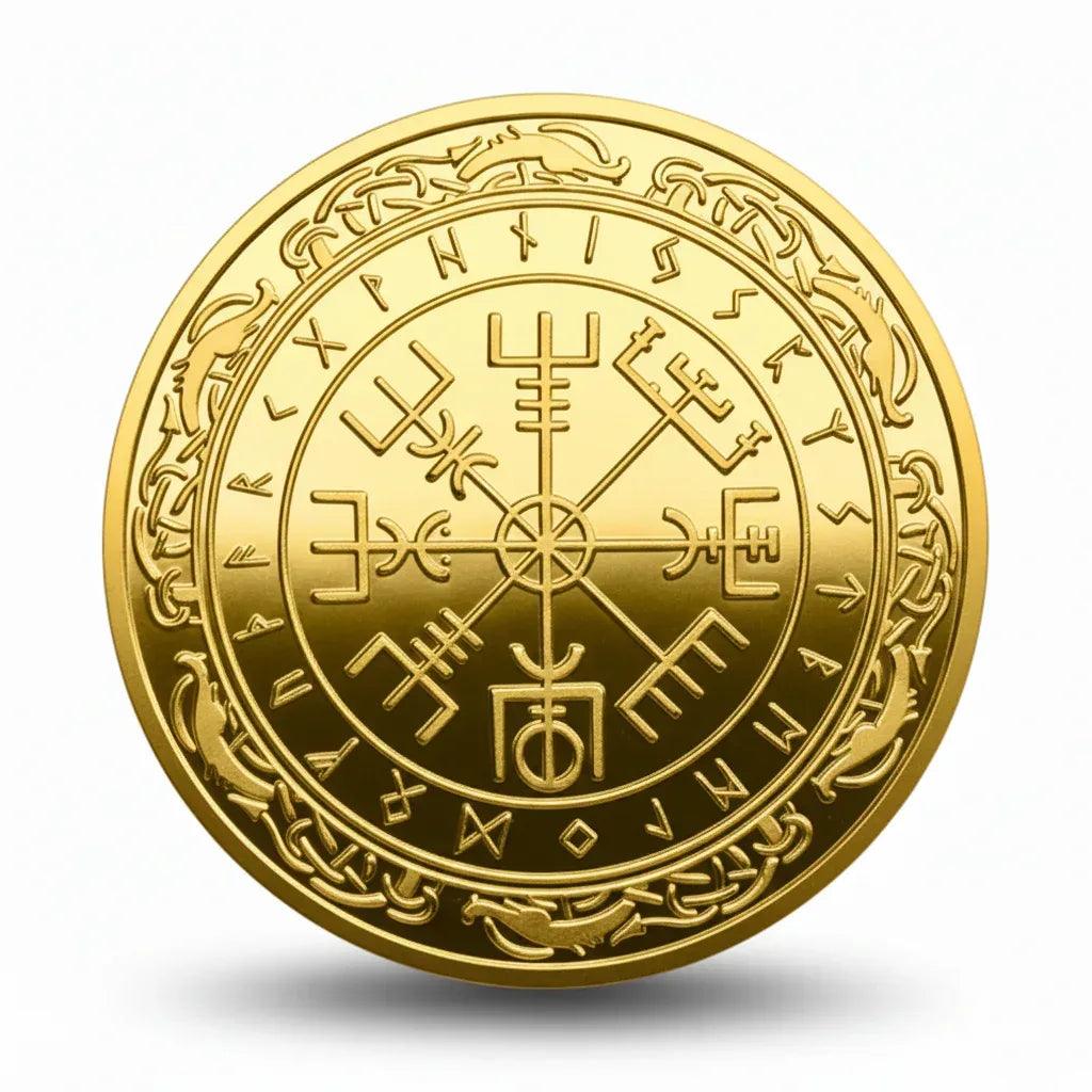 Viking Vegvisir compass coin collectible token Norse navigation symbol runic inscriptions Celtic knotwork gift for collectors available at One More Coin store
