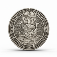 Viking warrior longship coin collectible Norse seafaring horned helmet Celtic knot maritime silver-plated gift for collectors available at One More Coin store
