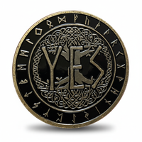 Viking YES NO rune coin commemorative collectible Norse runic alphabet Celtic knotwork decision making black enamel gold collectible token available at One More Coin store
