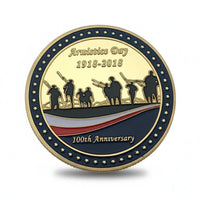 Armistice Day 1918-2018 coin with WWI soldiers silhouettes 100th Anniversary gold plated
