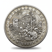 Wizard skull hobo coin with mystical staff and occult symbols 1921 carved gothic art available at One More Coin store
