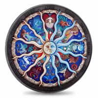 Zodiac wheel coin commemorative collectible 12 astrology signs sun moon celestial enamel design collectible token available at One More Coin store

