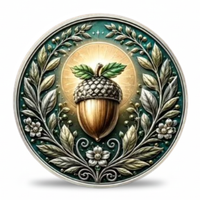 Golden acorn oak leaf wreath Celtic collectible coin reverse nature token