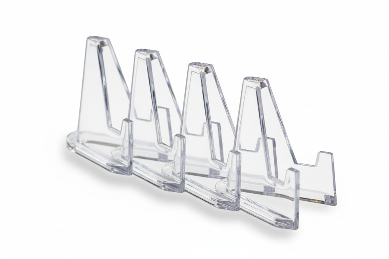Clear acrylic multi-tier coin display stand with graduated pyramid holders for collectible coins available at One More Coin store
