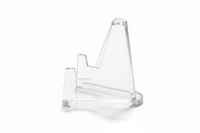 Clear acrylic pyramid coin display stand showing transparent construction and coin holder design
